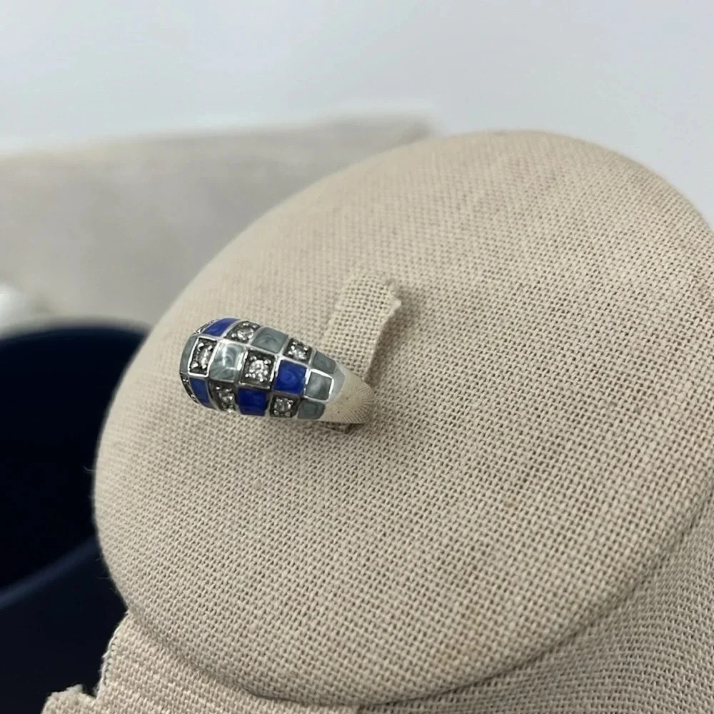 💍 Ross Simons Diamonique Blue Enamel Checkerboard Ring - Picture 4 of 16